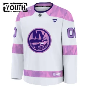 Fanatics New York Islanders Lasten Pelipaita 2024-2025 Hockey Fights Cancer Practice Valkoinen ( Omalla Nimellä )