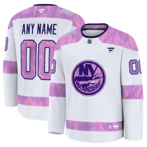 Fanatics New York Islanders Pelipaita 2024-2025 Hockey Fights Cancer Practice Valkoinen ( Omalla Nimellä )