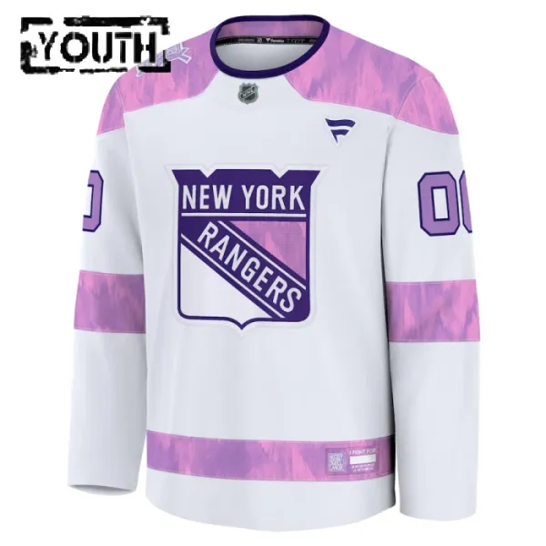 Fanatics New York Rangers Lasten Pelipaita 2024-2025 Hockey Fights Cancer Practice Valkoinen ( Omalla Nimellä )