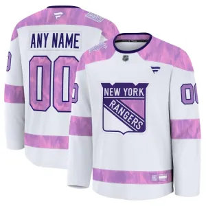 Fanatics New York Rangers Pelipaita 2024-2025 Hockey Fights Cancer Practice Valkoinen ( Omalla Nimellä )