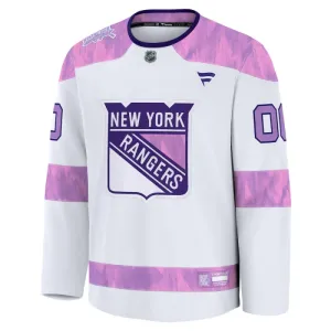 Fanatics New York Rangers Pelipaita 2024-2025 Hockey Fights Cancer Practice Valkoinen ( Omalla Nimellä )