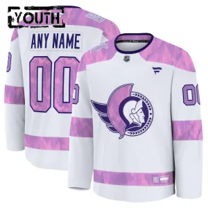 Fanatics Ottawa Senators Lasten Pelipaita 2024-2025 Hockey Fights Cancer Practice Valkoinen ( Omalla Nimellä )