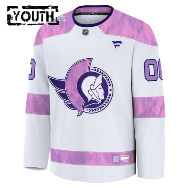 Fanatics Ottawa Senators Lasten Pelipaita 2024-2025 Hockey Fights Cancer Practice Valkoinen ( Omalla Nimellä )