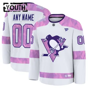 Fanatics Pittsburgh Penguins Lasten Pelipaita 2024-2025 Hockey Fights Cancer Practice Valkoinen ( Omalla Nimellä )