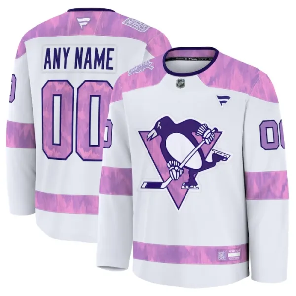 Fanatics Pittsburgh Penguins Pelipaita 2024-2025 Hockey Fights Cancer Practice Valkoinen ( Omalla Nimellä ) Fanatics Pittsburgh Penguins Pelipaita 2024-2025 Hockey Fights Cancer Practice Valkoinen ( Omalla Nimellä )
