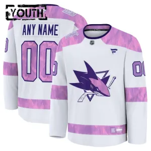 Fanatics San Jose Sharks Lasten Pelipaita 2024-2025 Hockey Fights Cancer Practice Valkoinen ( Omalla Nimellä )