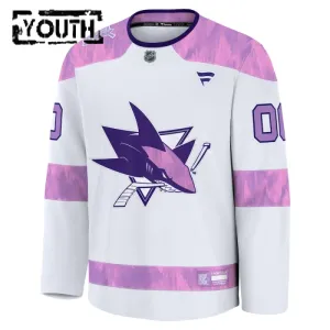 Fanatics San Jose Sharks Lasten Pelipaita 2024-2025 Hockey Fights Cancer Practice Valkoinen ( Omalla Nimellä )