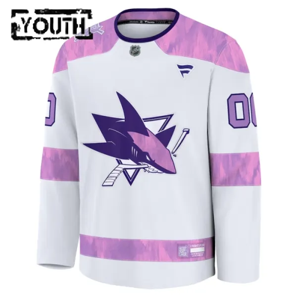 Fanatics San Jose Sharks Lasten Pelipaita 2024-2025 Hockey Fights Cancer Practice Valkoinen ( Omalla Nimellä )