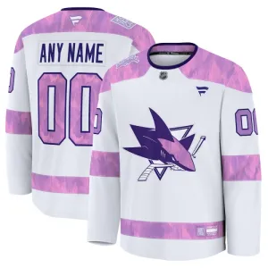Fanatics San Jose Sharks Pelipaita 2024-2025 Hockey Fights Cancer Practice Valkoinen ( Omalla Nimellä )