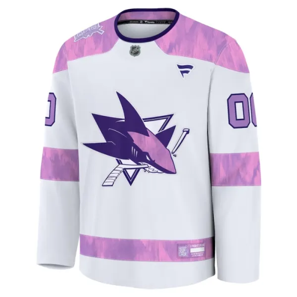 Fanatics San Jose Sharks Pelipaita 2024-2025 Hockey Fights Cancer Practice Valkoinen ( Omalla Nimellä )