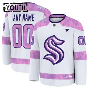 Fanatics Seattle Kraken Lasten Pelipaita 2024-2025 Hockey Fights Cancer Practice Valkoinen ( Omalla Nimellä )