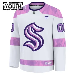 Fanatics Seattle Kraken Lasten Pelipaita 2024-2025 Hockey Fights Cancer Practice Valkoinen ( Omalla Nimellä )