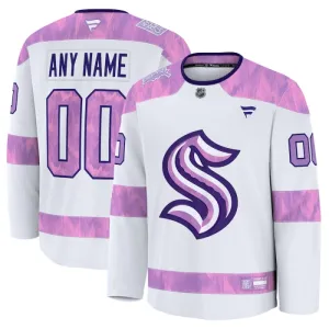 Fanatics Seattle Kraken Pelipaita 2024-2025 Hockey Fights Cancer Practice Valkoinen ( Omalla Nimellä )