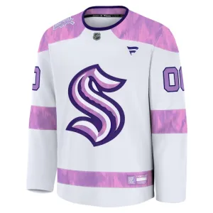 Fanatics Seattle Kraken Pelipaita 2024-2025 Hockey Fights Cancer Practice Valkoinen ( Omalla Nimellä )