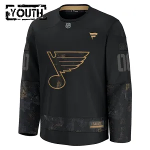Fanatics St. Louis Blues Lasten Pelipaita 2024-2025 Military Appreciation Practice Musta ( Omalla Nimellä )