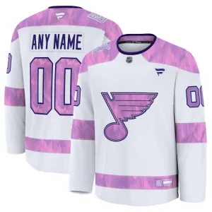 Fanatics St. Louis Blues Pelipaita 2024-2025 Hockey Fights Cancer Practice Valkoinen ( Omalla Nimellä )