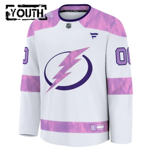 Fanatics Tampa Bay Lightning Lasten Pelipaita 2024-2025 Hockey Fights Cancer Practice Valkoinen ( Omalla Nimellä )