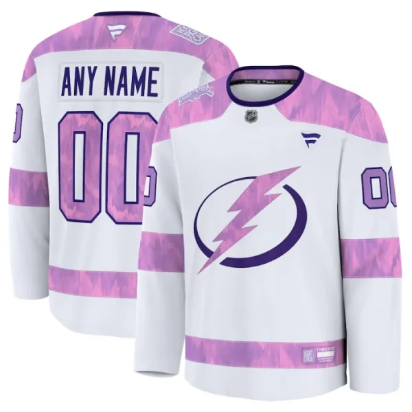 Fanatics Tampa Bay Lightning Pelipaita 2024-2025 Hockey Fights Cancer Practice Valkoinen ( Omalla Nimellä ) Fanatics Tampa Bay Lightning Pelipaita 2024-2025 Hockey Fights Cancer Practice Valkoinen ( Omalla Nimellä )