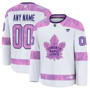 Fanatics Toronto Maple Leafs Pelipaita 2024-2025 Hockey Fights Cancer Practice Valkoinen ( Omalla Nimellä )
