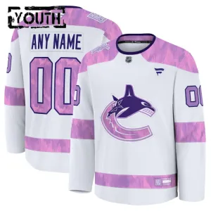 Fanatics Vancouver Canucks Lasten Pelipaita 2024-2025 Hockey Fights Cancer Practice Valkoinen ( Omalla Nimellä )