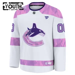 Fanatics Vancouver Canucks Lasten Pelipaita 2024-2025 Hockey Fights Cancer Practice Valkoinen ( Omalla Nimellä )