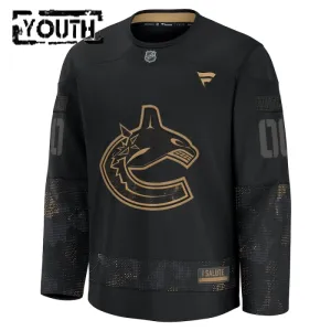 Fanatics Vancouver Canucks Lasten Pelipaita 2024-2025 Military Appreciation Practice Musta ( Omalla Nimellä )