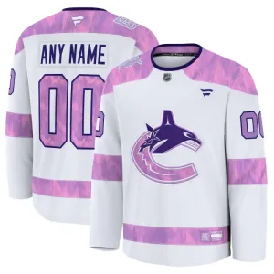 Fanatics Vancouver Canucks Pelipaita 2024-2025 Hockey Fights Cancer Practice Valkoinen ( Omalla Nimellä )