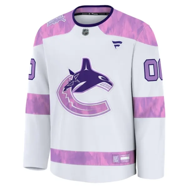 Fanatics Vancouver Canucks Pelipaita 2024-2025 Hockey Fights Cancer Practice Valkoinen ( Omalla Nimellä )