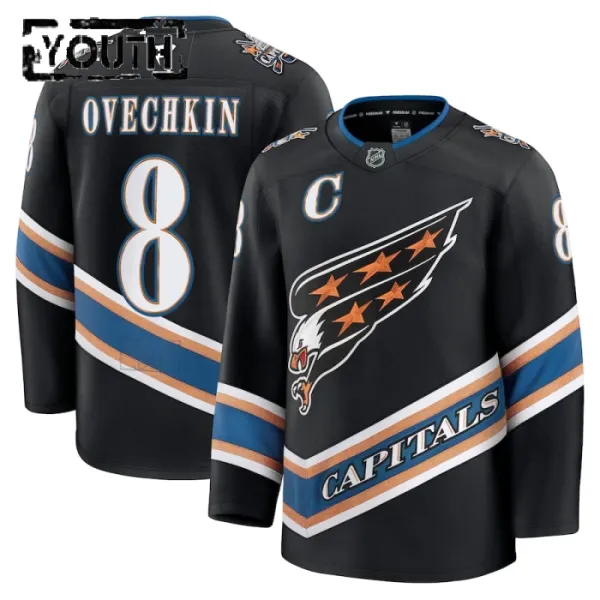 Fanatics Washington Capitals Alexander Ovechkin Lasten Pelipaita 2024-2025 Kolmos Premium Musta Fanatics Washington Capitals Alexander Ovechkin Lasten Pelipaita 2024-2025 Kolmos Premium Musta