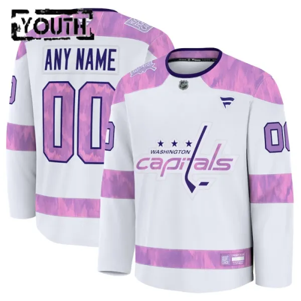 Fanatics Washington Capitals Lasten Pelipaita 2024-2025 Hockey Fights Cancer Practice Valkoinen ( Omalla Nimellä ) Fanatics Washington Capitals Lasten Pelipaita 2024-2025 Hockey Fights Cancer Practice Valkoinen ( Omalla Nimellä )