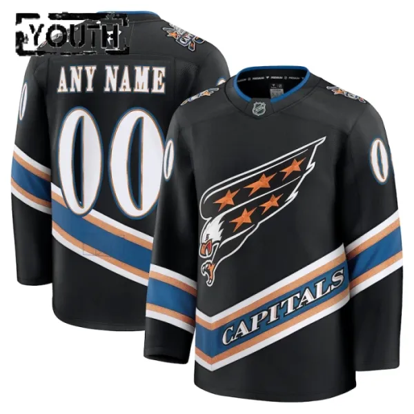Fanatics Washington Capitals Lasten Pelipaita 2024-2025 Kolmos Premium Musta ( Omalla Nimellä ) Fanatics Washington Capitals Lasten Pelipaita 2024-2025 Kolmos Premium Musta ( Omalla Nimellä )