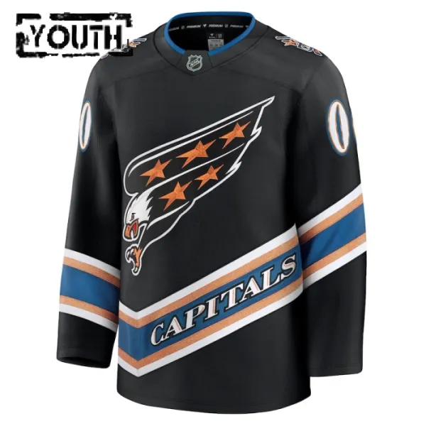 Fanatics Washington Capitals Lasten Pelipaita 2024-2025 Kolmos Premium Musta ( Omalla Nimellä )