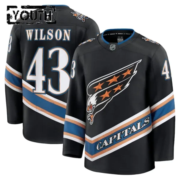 Fanatics Washington Capitals Tom Wilson Lasten Pelipaita 2024-2025 Kolmos Premium Musta Fanatics Washington Capitals Tom Wilson Lasten Pelipaita 2024-2025 Kolmos Premium Musta