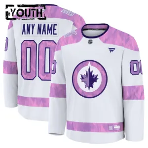 Fanatics Winnipeg Jets Lasten Pelipaita 2024-2025 Hockey Fights Cancer Practice Valkoinen ( Omalla Nimellä )