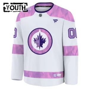 Fanatics Winnipeg Jets Lasten Pelipaita 2024-2025 Hockey Fights Cancer Practice Valkoinen ( Omalla Nimellä )