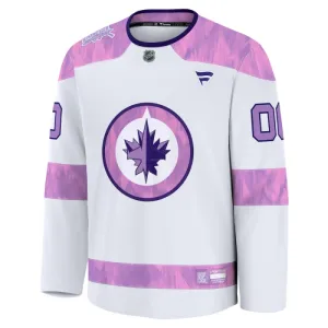 Fanatics Winnipeg Jets Pelipaita 2024-2025 Hockey Fights Cancer Practice Valkoinen ( Omalla Nimellä )