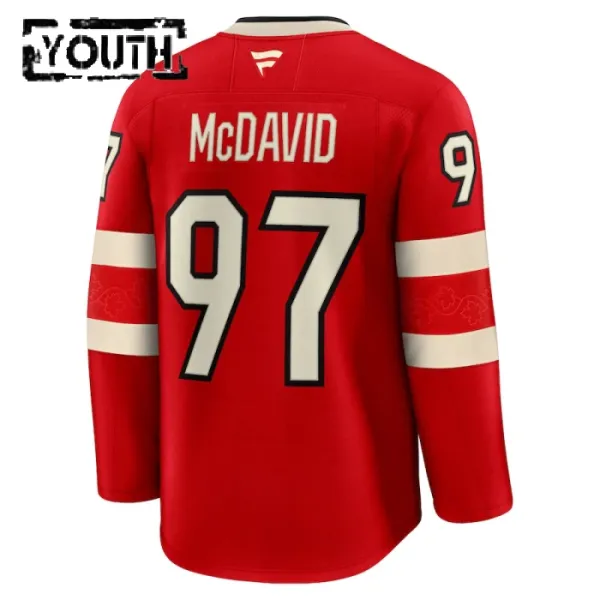 Fanatics Kanada 4 Nations Face Off Connor McDavid Lasten Pelipaita 2025 Premium Punainen