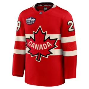 Fanatics Kanada 4 Nations Face Off Nathan Mackinnon Pelipaita 2025 Premium Punainen