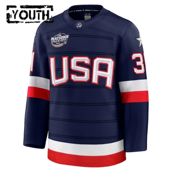 Fanatics USA 4 Nations Face Off Auston Matthews Lasten Pelipaita 2025 Premium Navy
