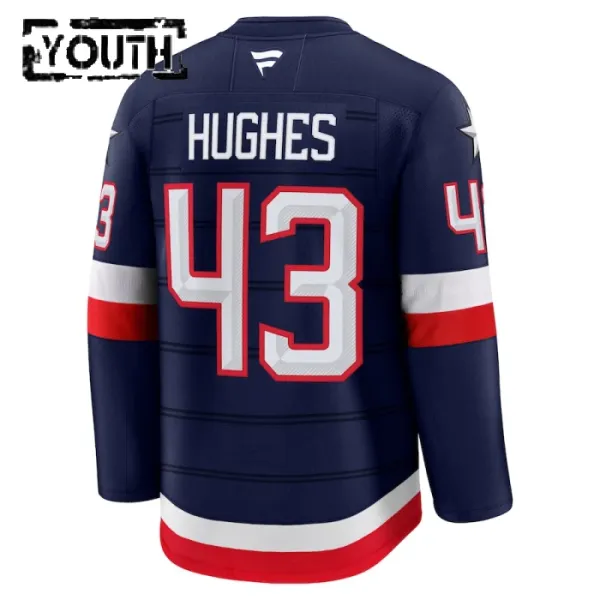 Fanatics USA 4 Nations Face Off Quinn Hughes Lasten Pelipaita 2025 Premium Navy