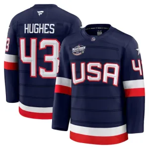 Fanatics USA 4 Nations Face Off Quinn Hughes Pelipaita 2025 Premium Navy