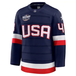 Fanatics USA 4 Nations Face Off Quinn Hughes Pelipaita 2025 Premium Navy